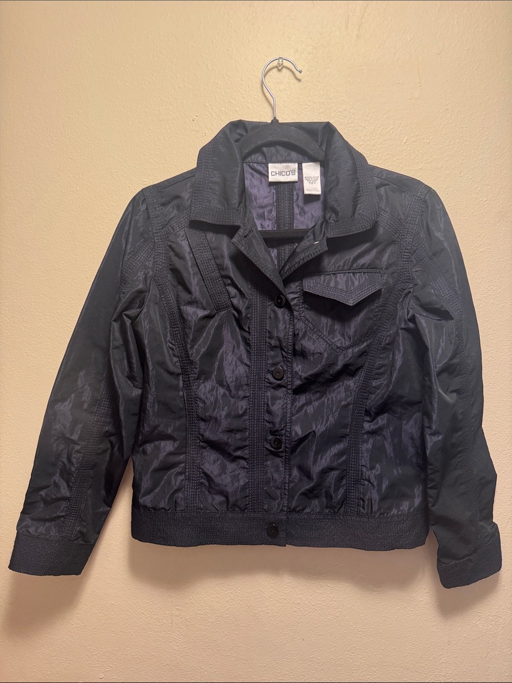 Chico's Dark Navy Button-Front Lightweight Jacket size 0 = 6 in regular